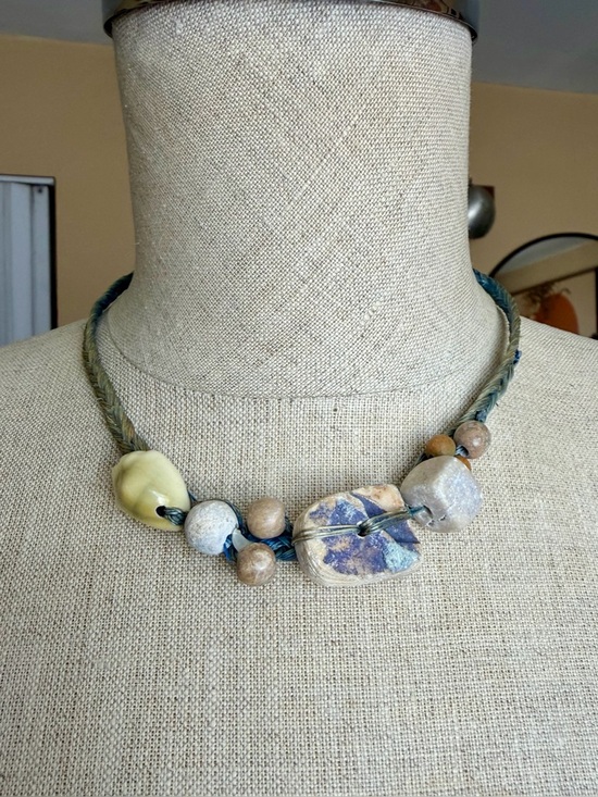 Jewelry - Artisan Bohemian Blue Stone Shell Necklace